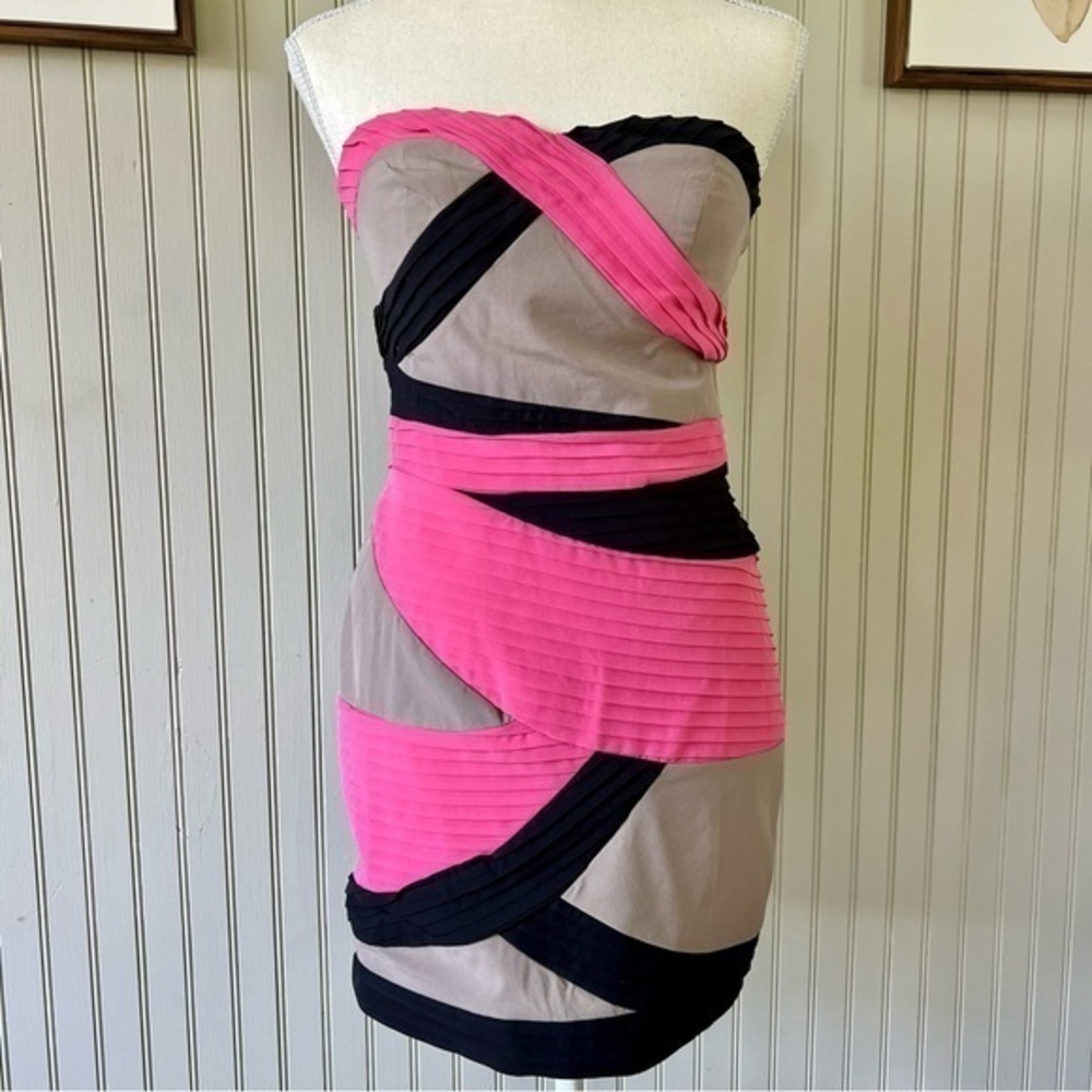 Ark & Co Strapless Dress - Pink, Black, and Tan